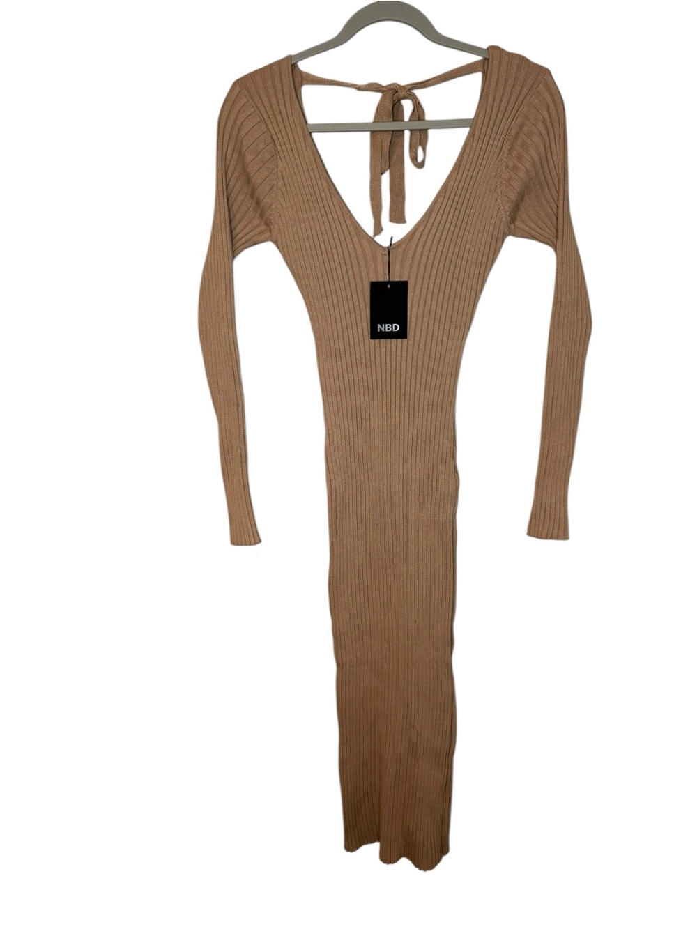NBD Revolve Bekah Deep V Nude Midi Dress Tan Size Small NWT - Picture 2 of 5